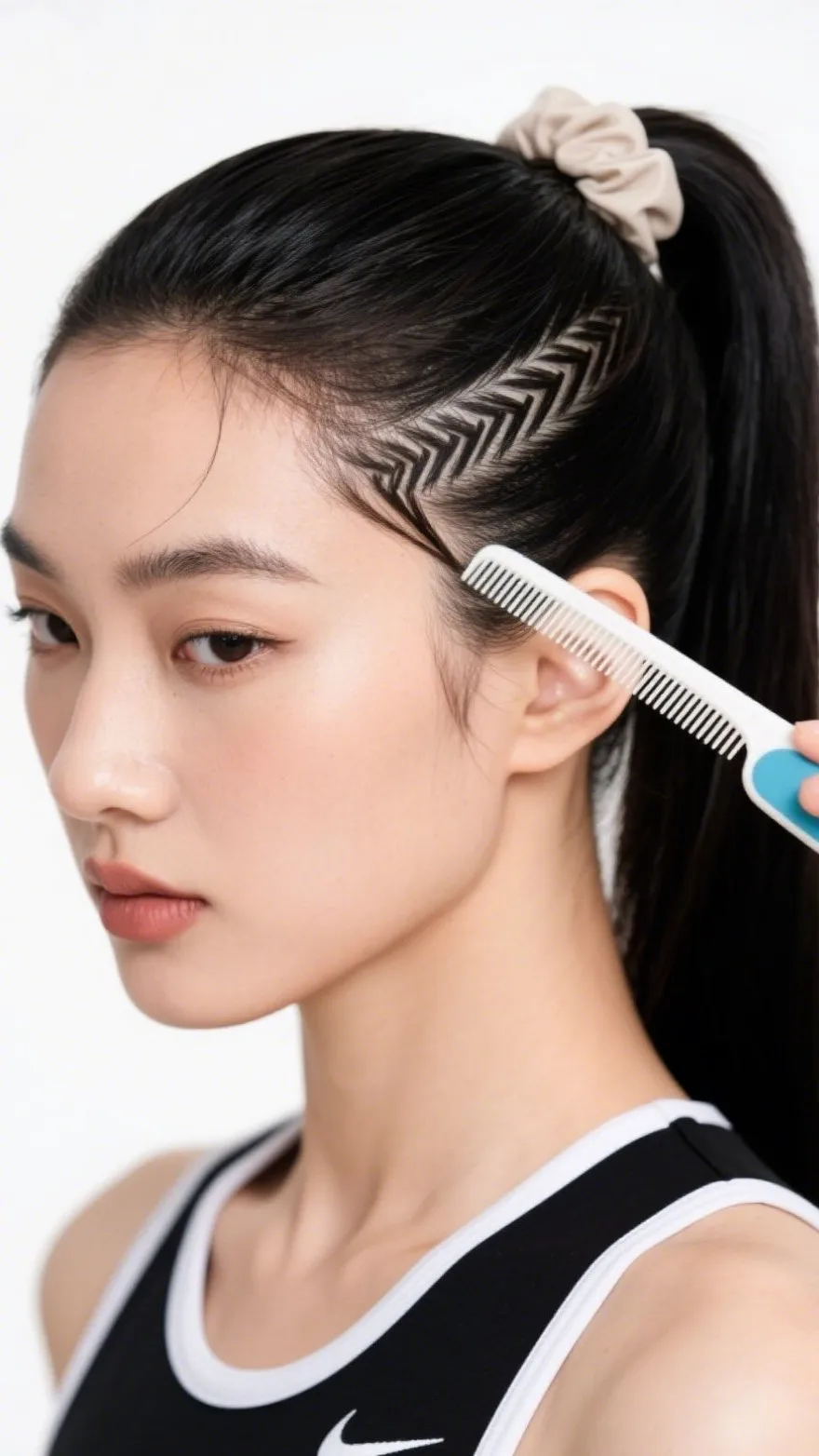 2. Zigzag Part with High Ponytail