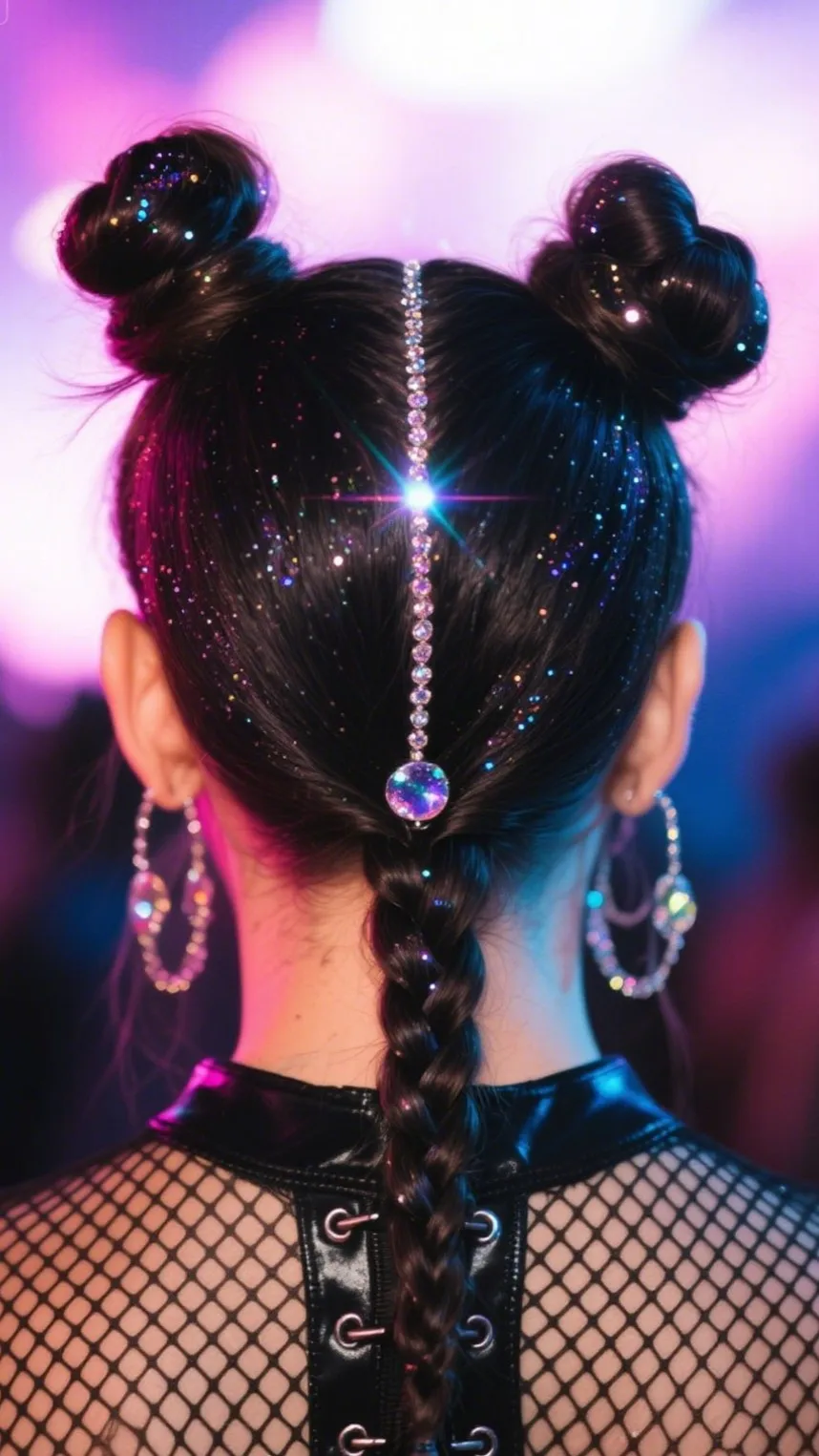 7. Space Buns with Glitter Part
