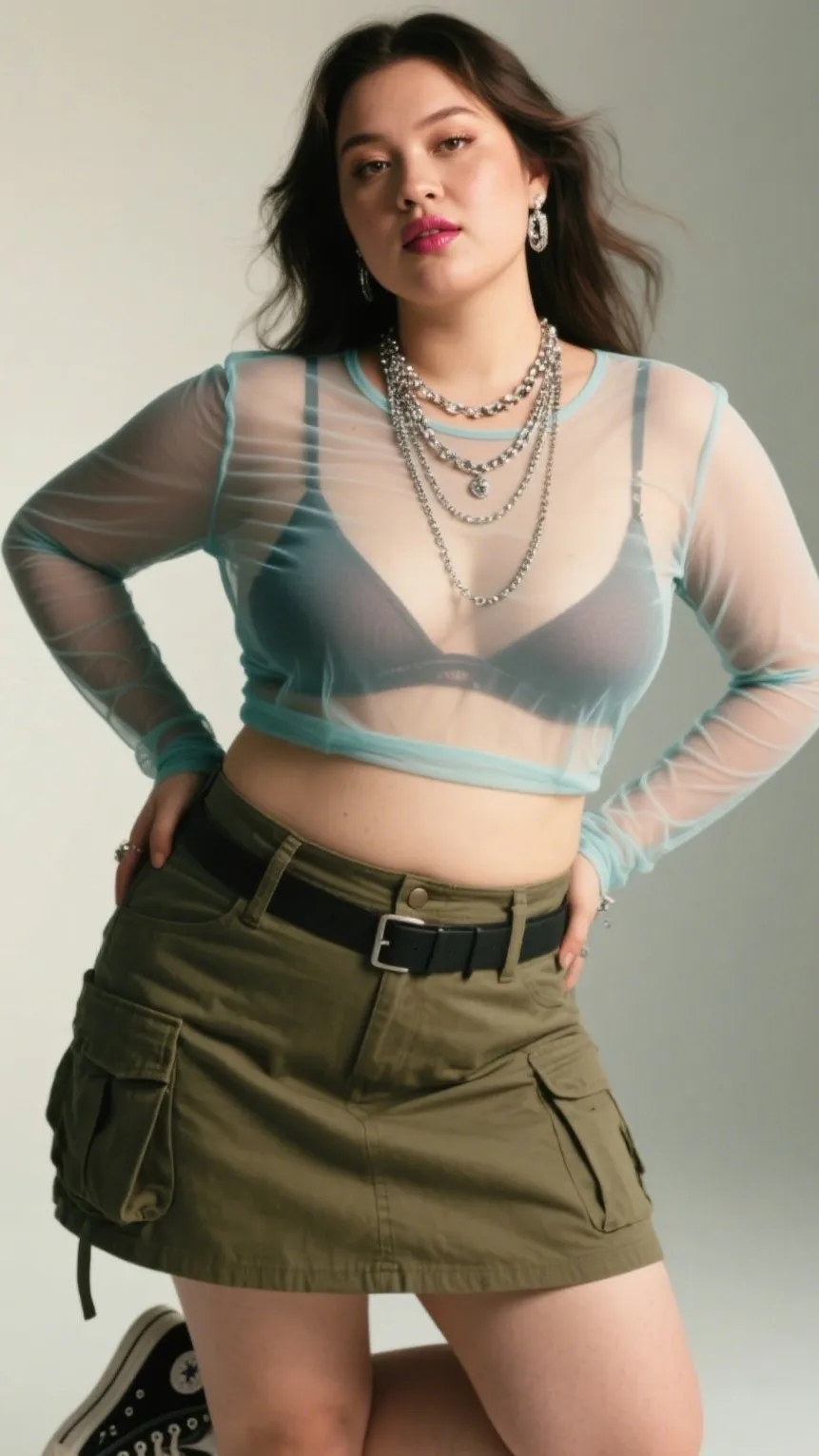 4. Mesh Top + Bandeau Bra + Cargo Skirt