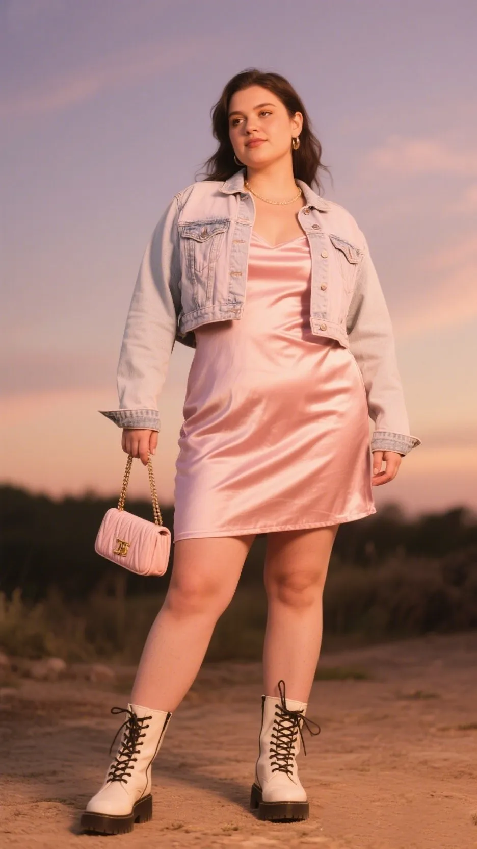 5. Cropped Denim Jacket + Slip Dress + Chunky Boots
