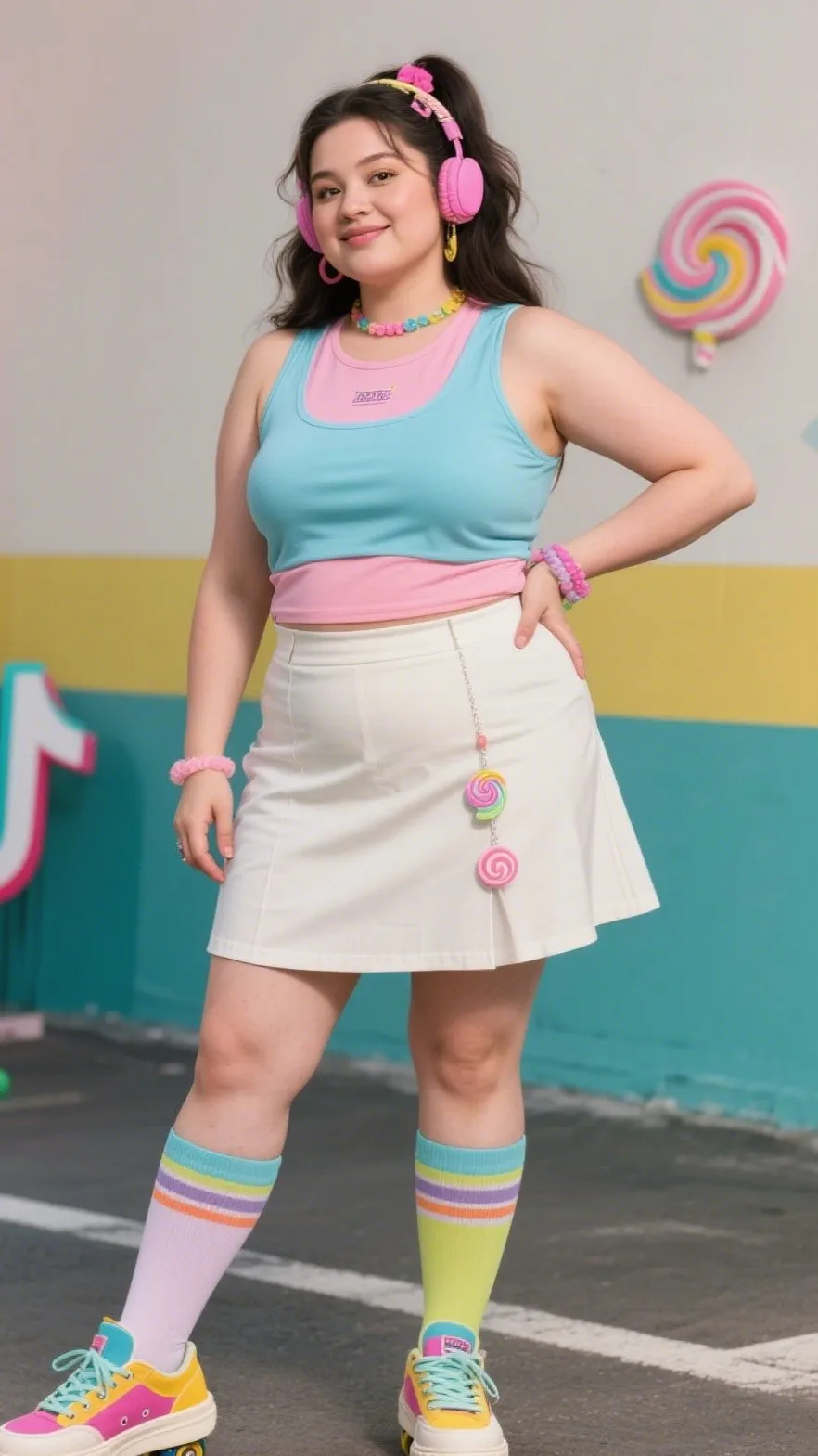 8. Layered Tank Tops + Skater Skirt + Chunky Sneakers