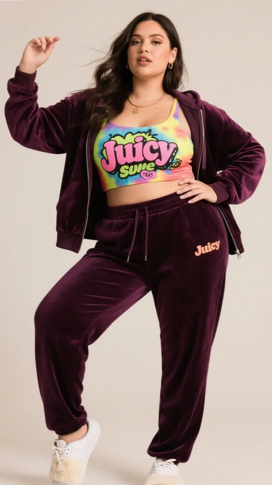2. Velour Zip Hoodie + Matching Track Pants + Graphic Tank