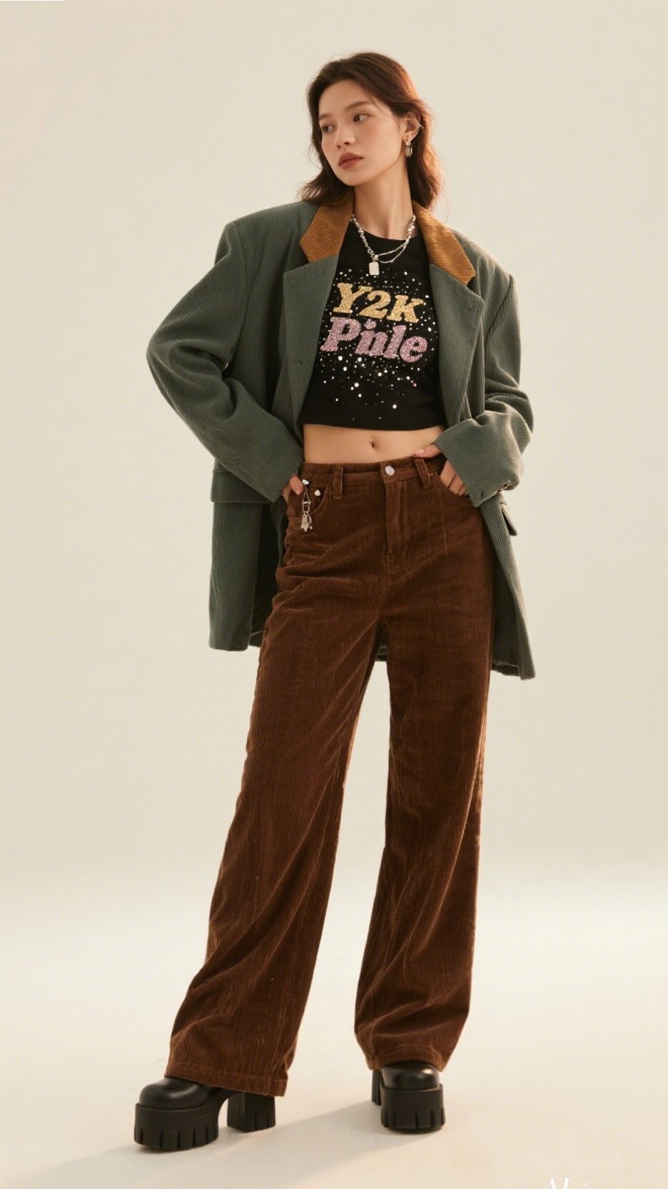 9. Vintage Blazer + Printed Tee + Wide-Leg Pants