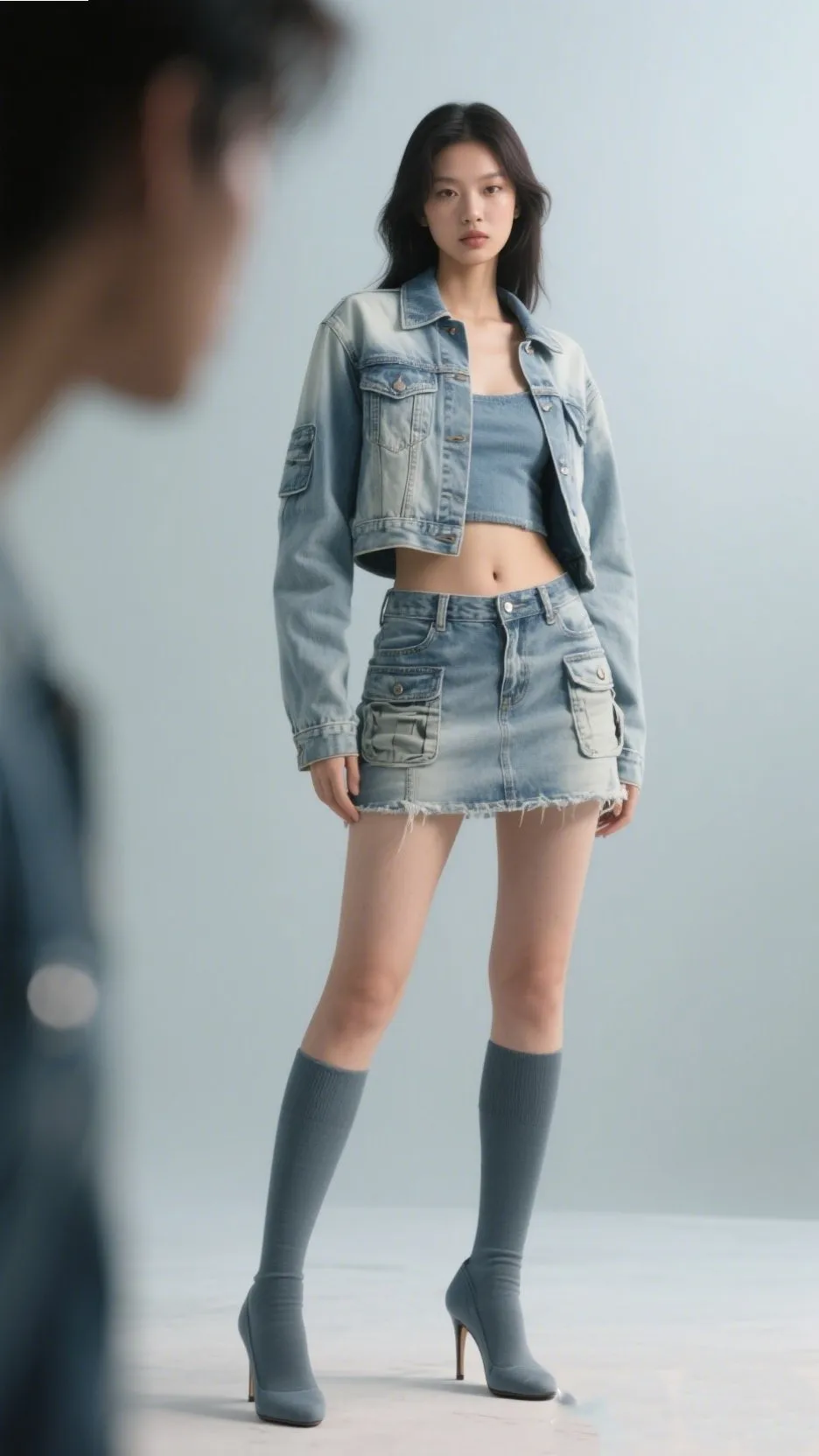 8. Bleached Denim Jacket + Cargo Mini Skirt 👟