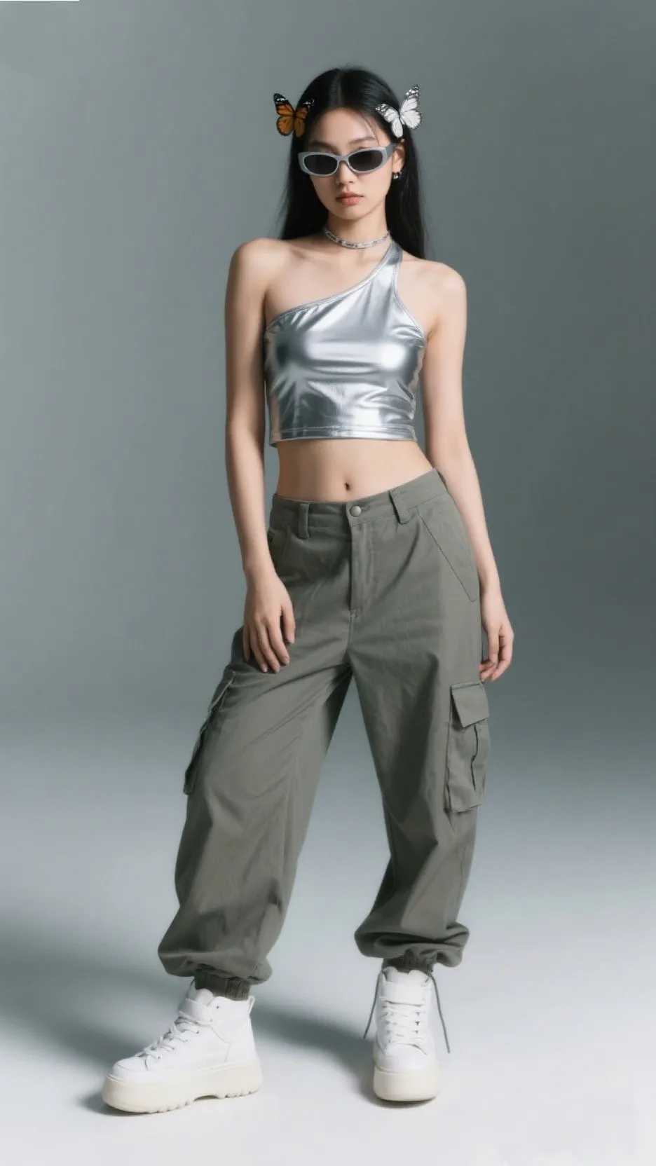 Metallic Crop Top + Cargo Pants + Tinted Shades ๐ชฉ๐๐ถ๏ธ