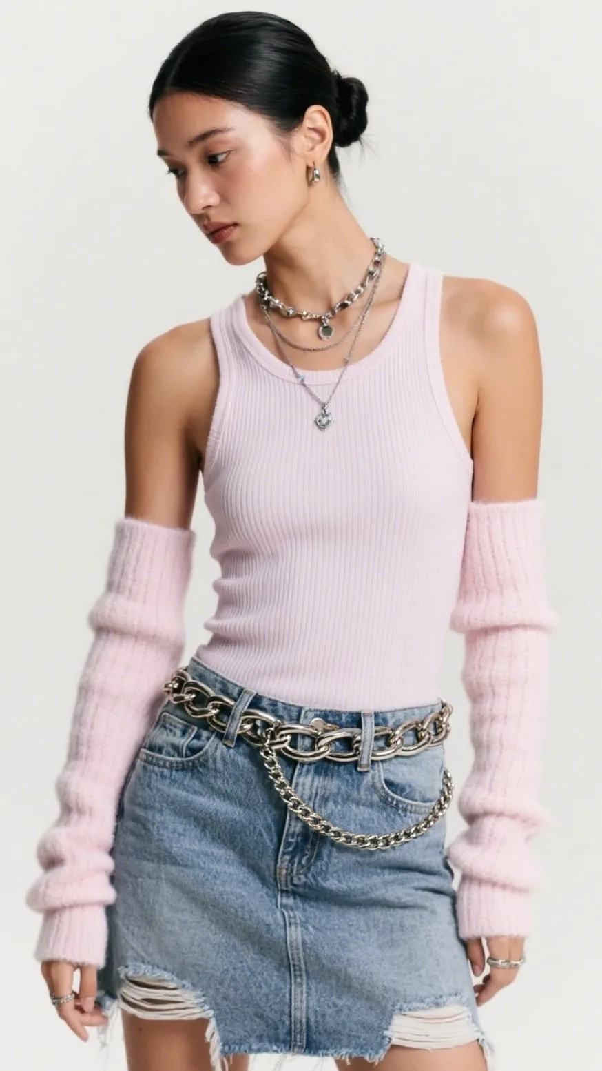 Ribbed Tank + Denim Mini + Arm Warmers ๐ฉถ๐๐งค