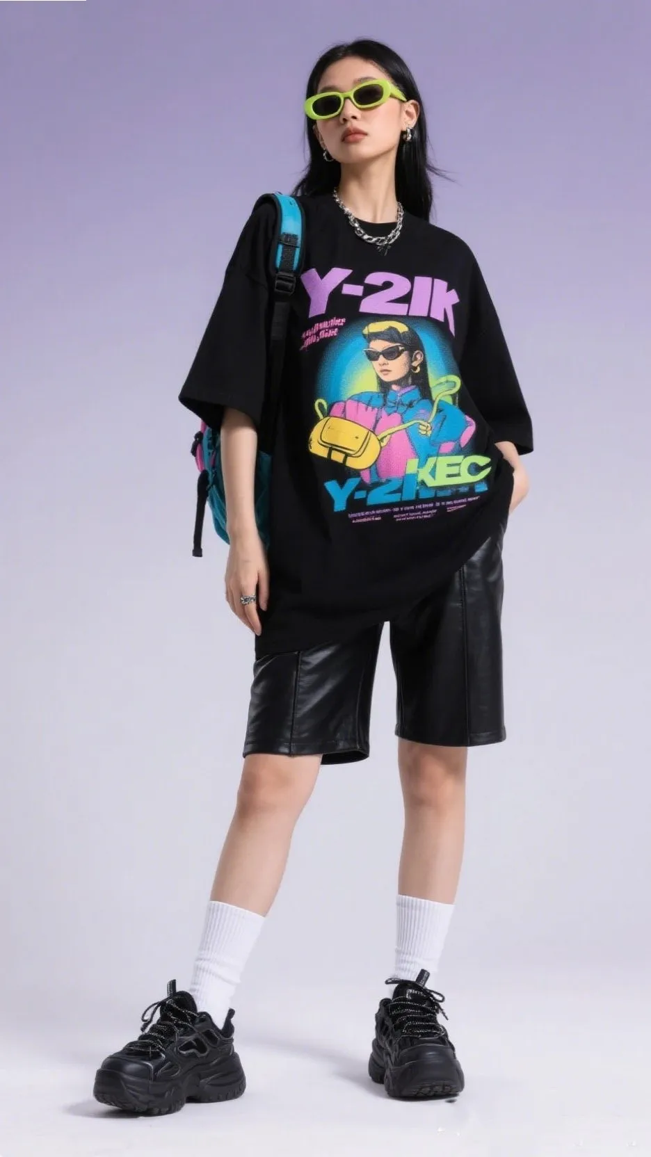Graphic Oversized Tee + Biker Shorts + Chunky Sneakers ๐๐ค๐ง