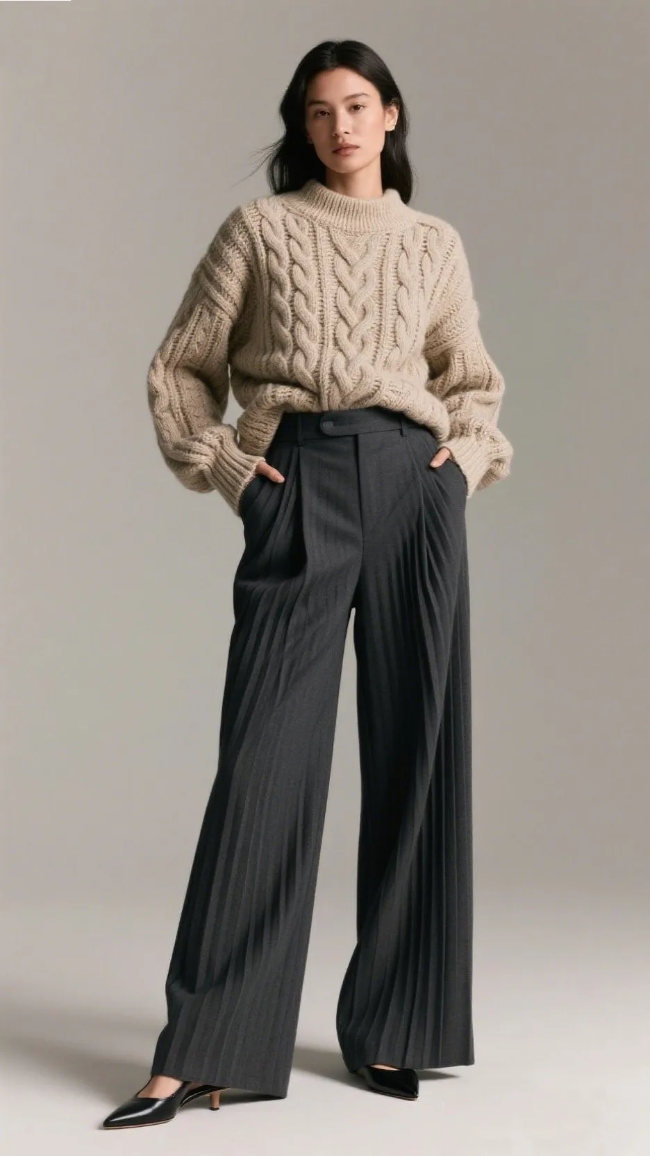 9. Wide-Leg Trousers with Tucked Knits 👖