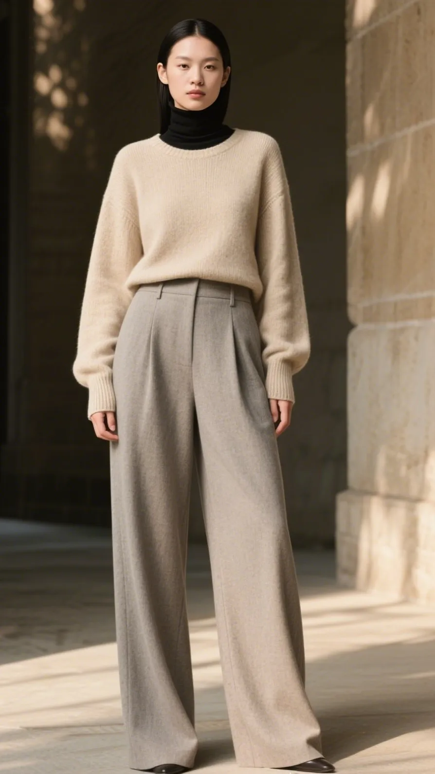 5. Stone & Sand Wide-Leg Trousers 🪨