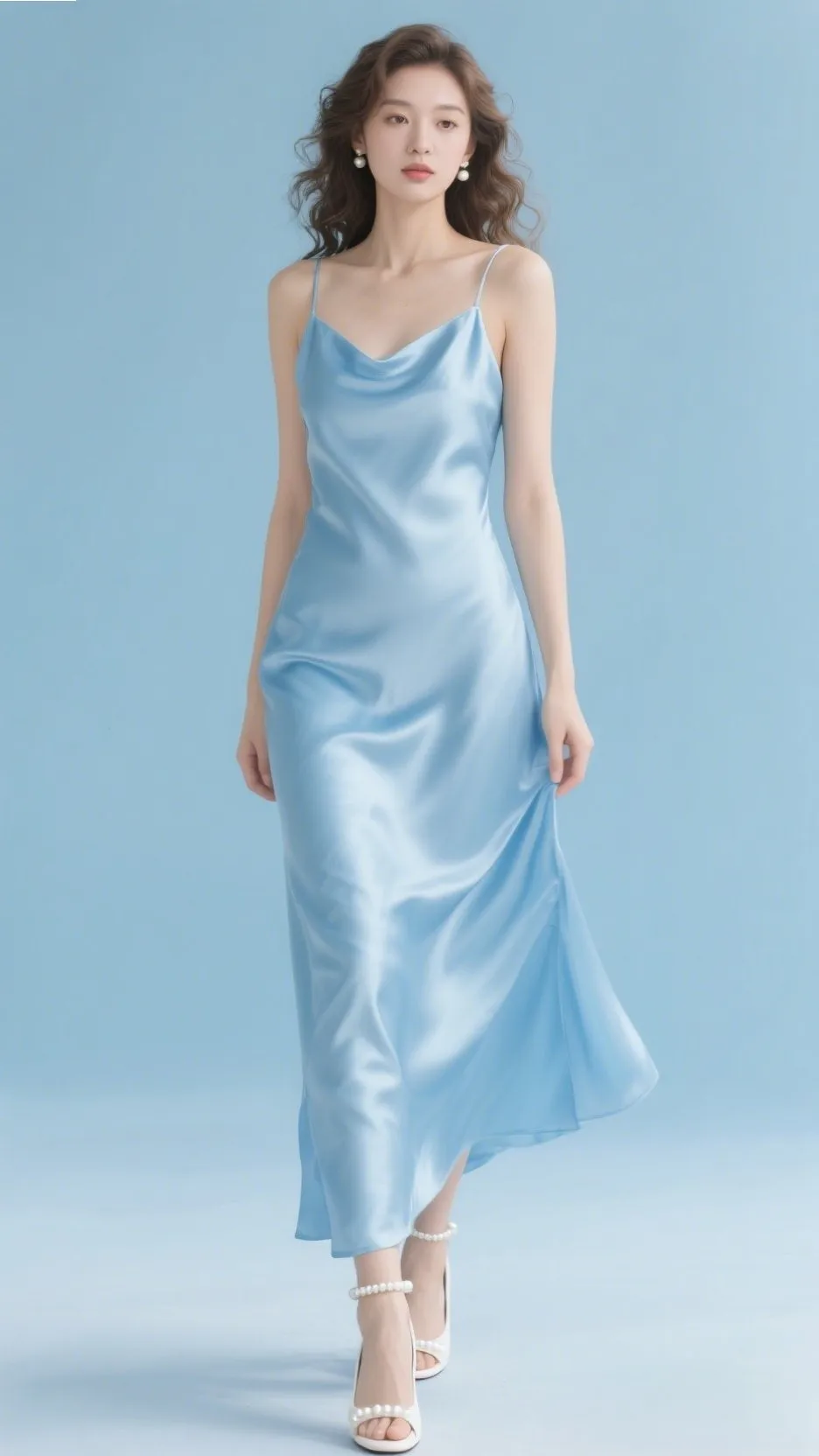 2. The Satin Sky-Blue Slip Dress – “Cloudless Elegance”