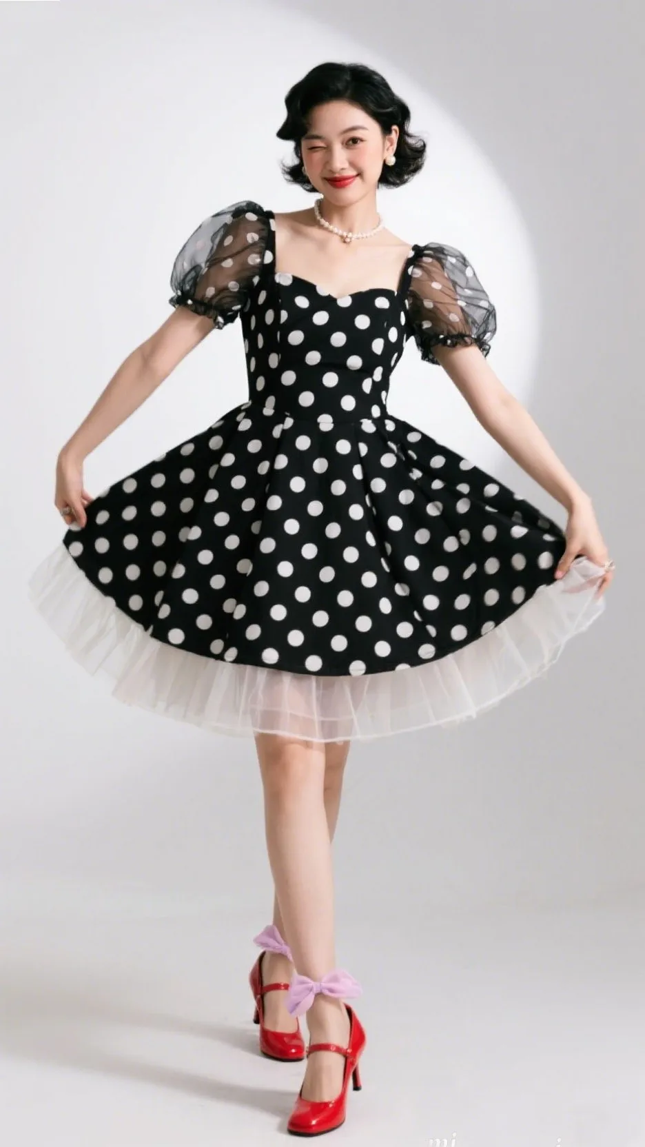 7. The Polka-Dot Organza Dress – “Retro Play”