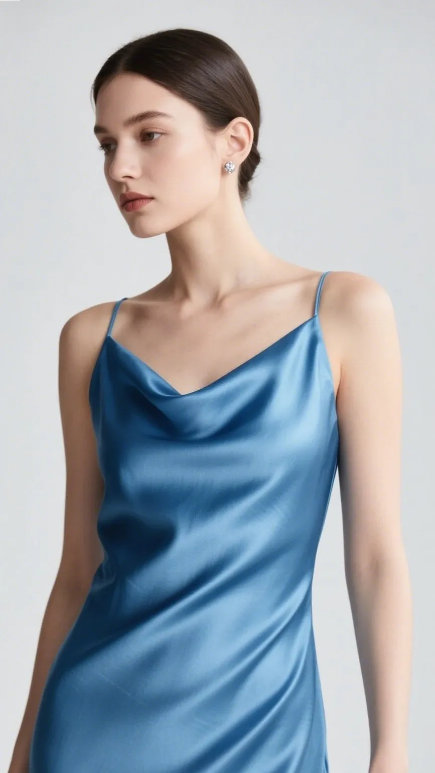 2. The Satin Cowl-Neck Slip Dress – “Ocean Waves”