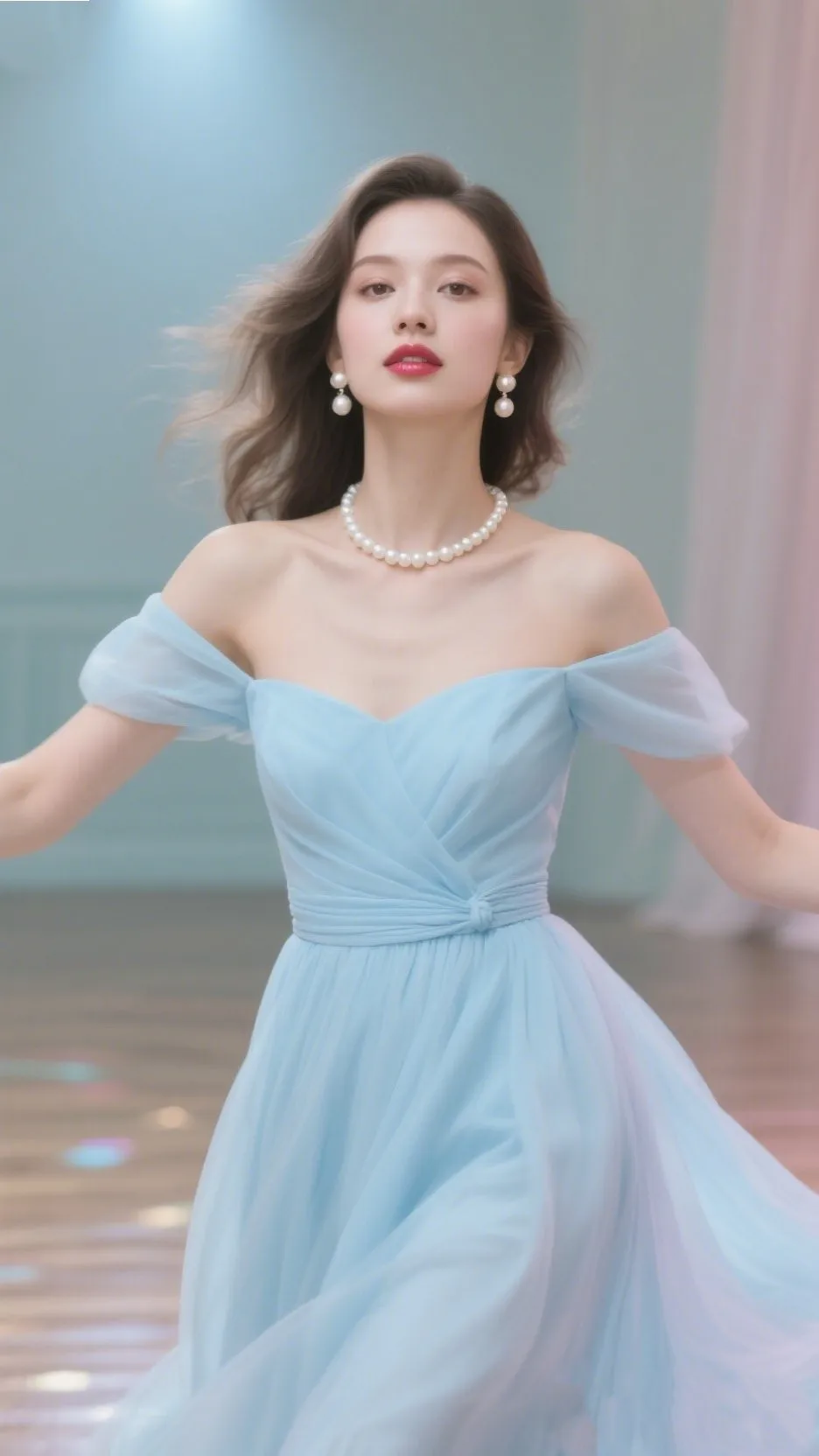 7. The Baby-Blue Off-Shoulder Dress – “Soft Serenity”