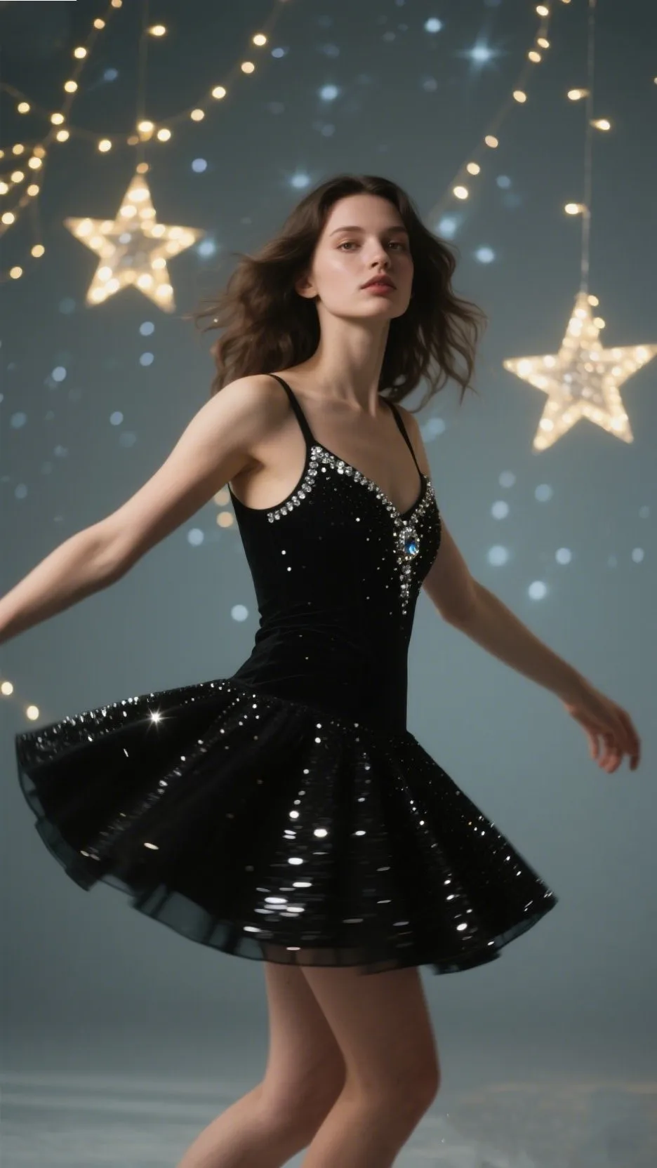 9. The Black Skater Dress with Sparkle – “Starlight Spin”
