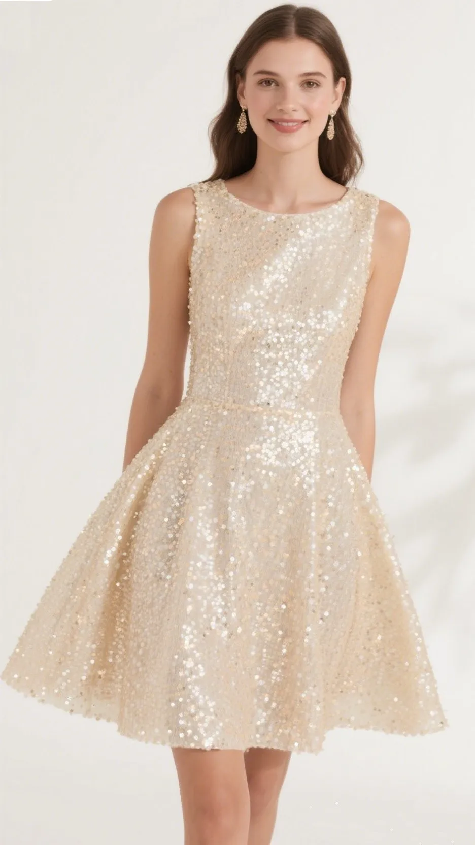 7. The Champagne Sequin A-Line – “Sparkle with Grace”