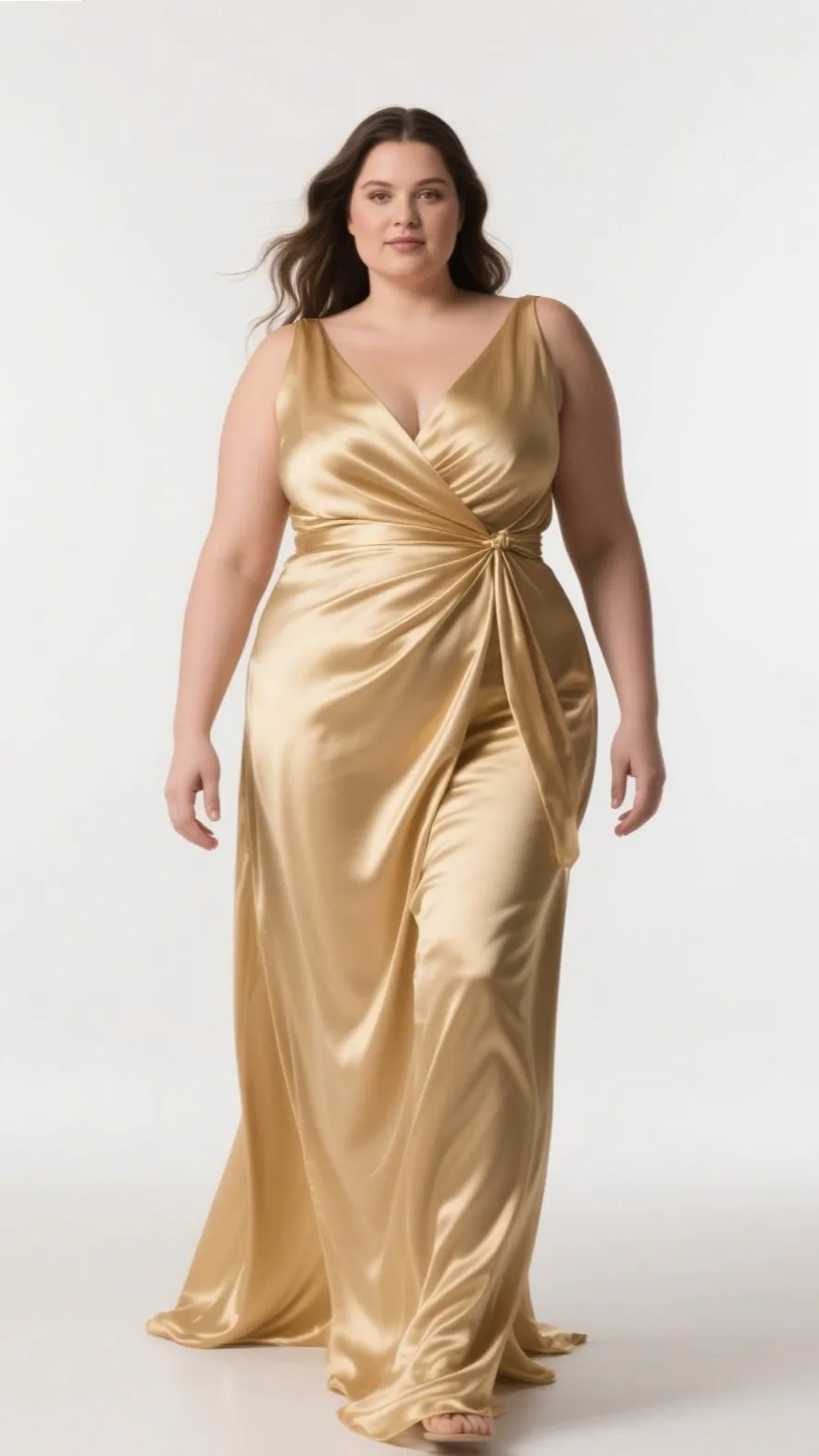 3. The Satin Wrap Gown – “Golden Goddess”