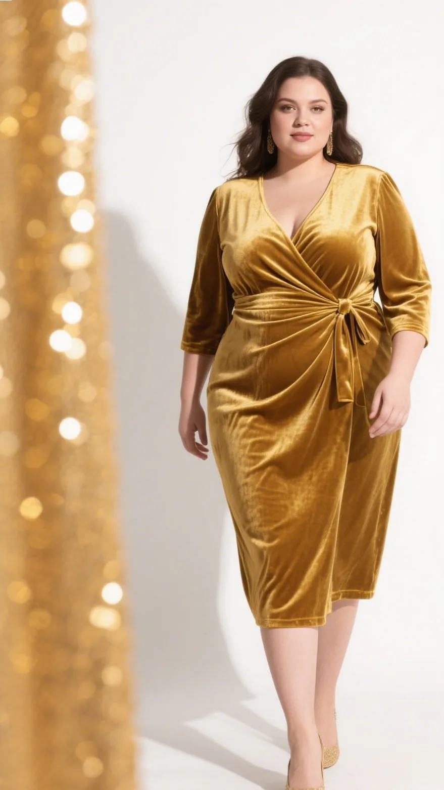 9. The Velvet Gold Wrap Midi – “Treasure Glow”