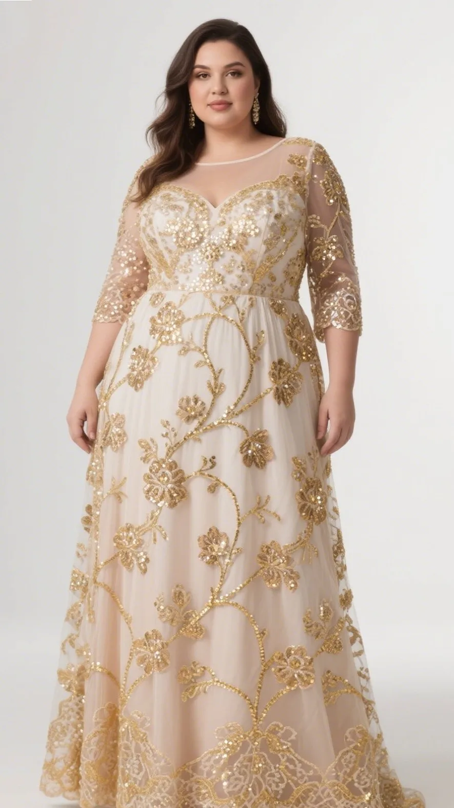 10. The Lace & Sequin Overlay Dress – “Golden Bloom”