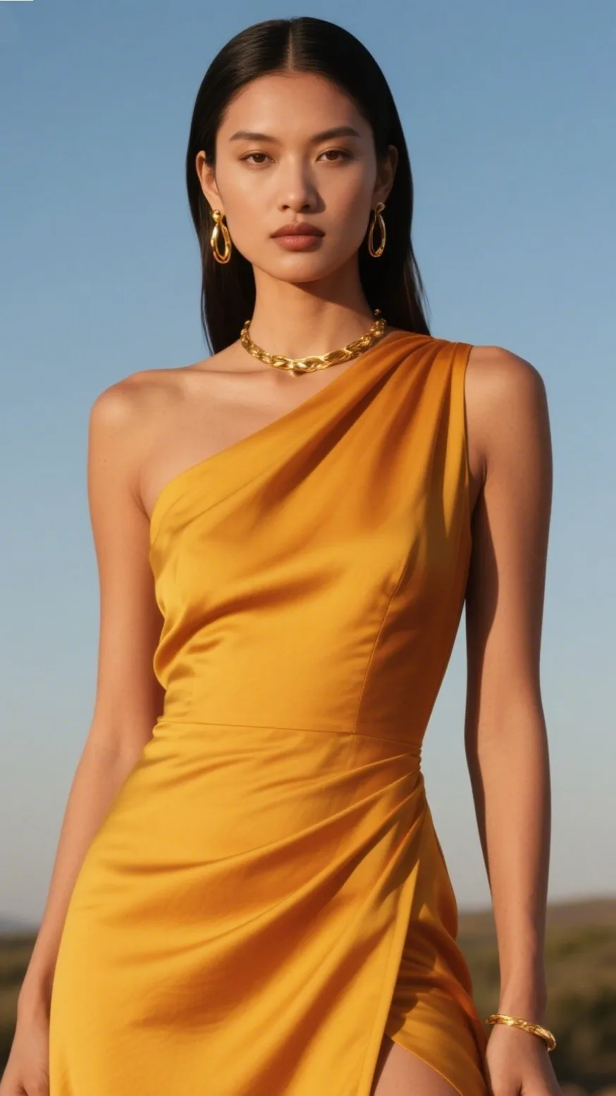 9. The Amber One-Shoulder Dress – “Golden Fire”