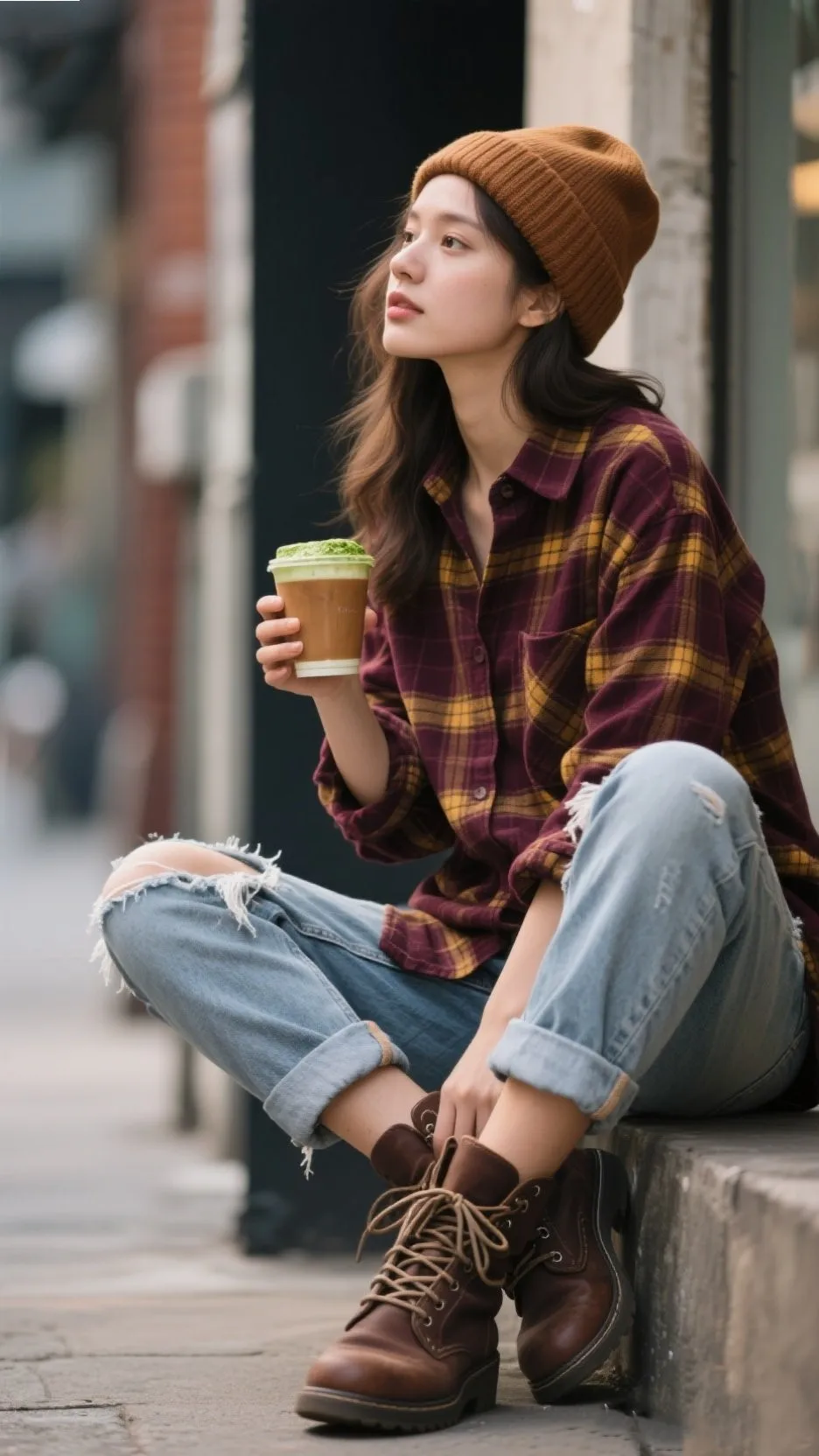 2. Plaid Flannel + Ripped Boyfriend Jeans