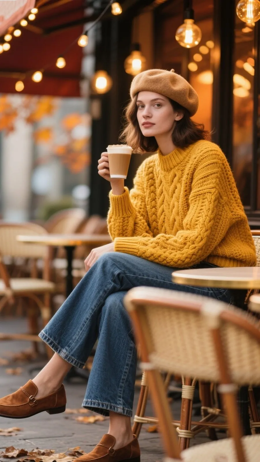 6. Cable-Knit Sweater + Cropped Flare Jeans
