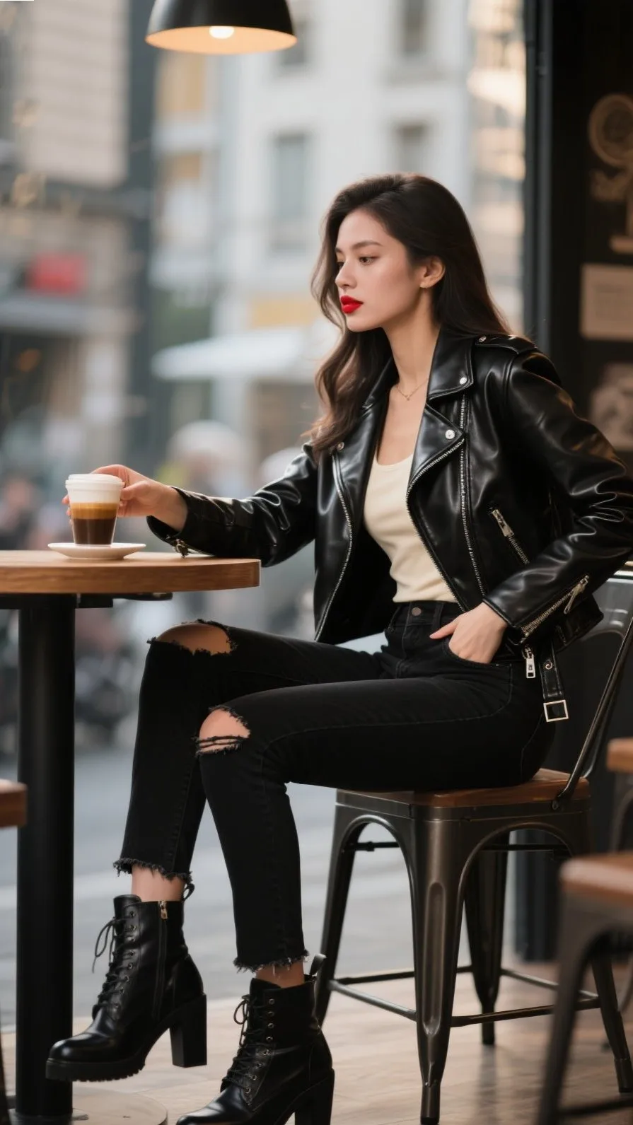 9. Leather Jacket + Black Ripped Jeans