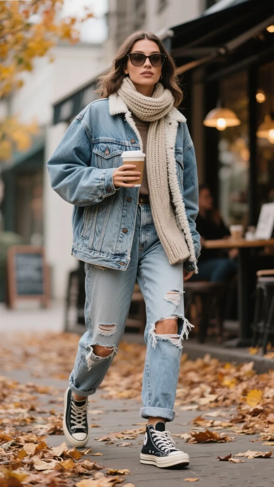 3. Oversized Denim Trucker + Distressed Boyfriend Jeans