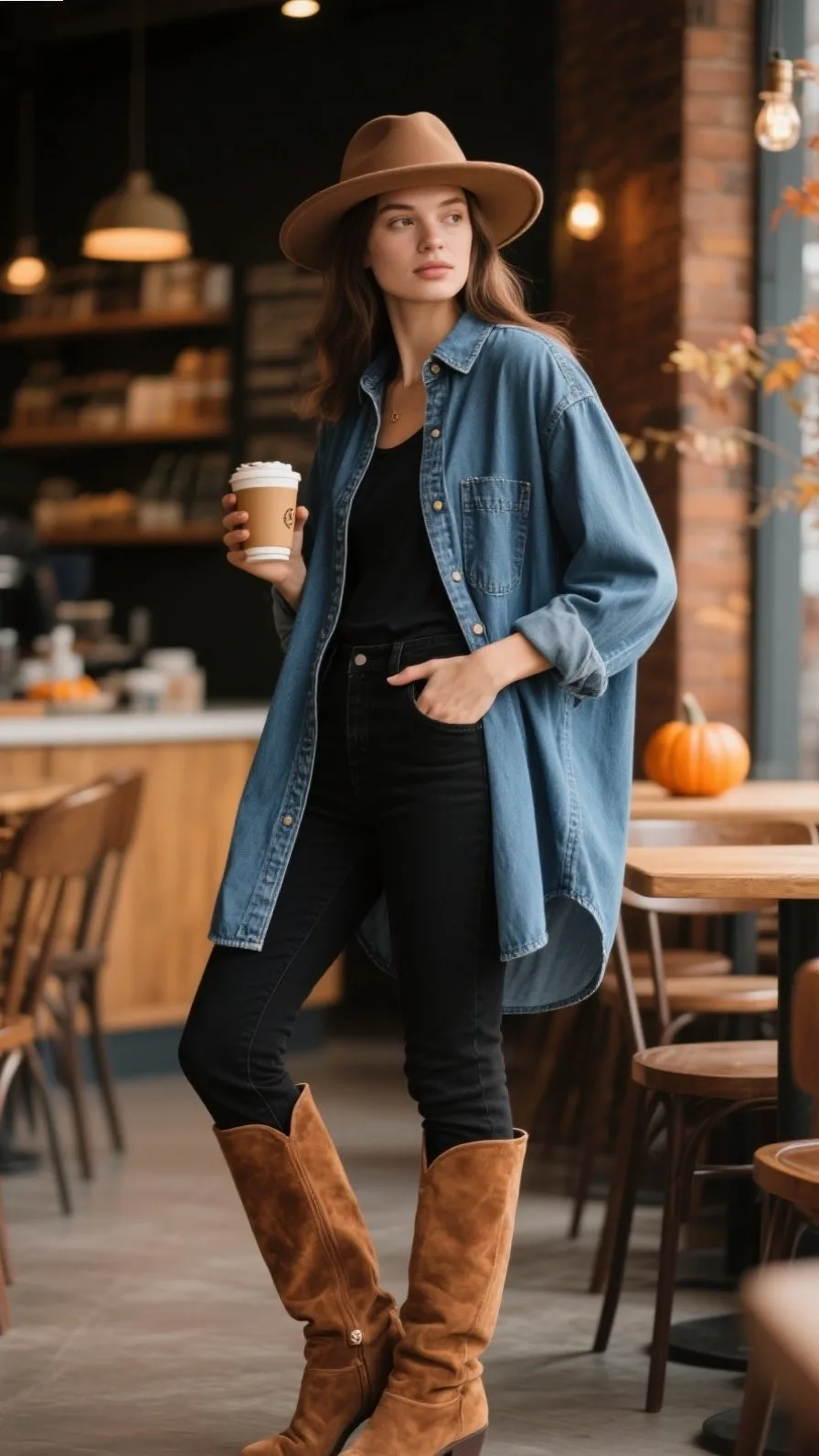 6. Oversized Denim Shirt Dress + Skinny Jeans