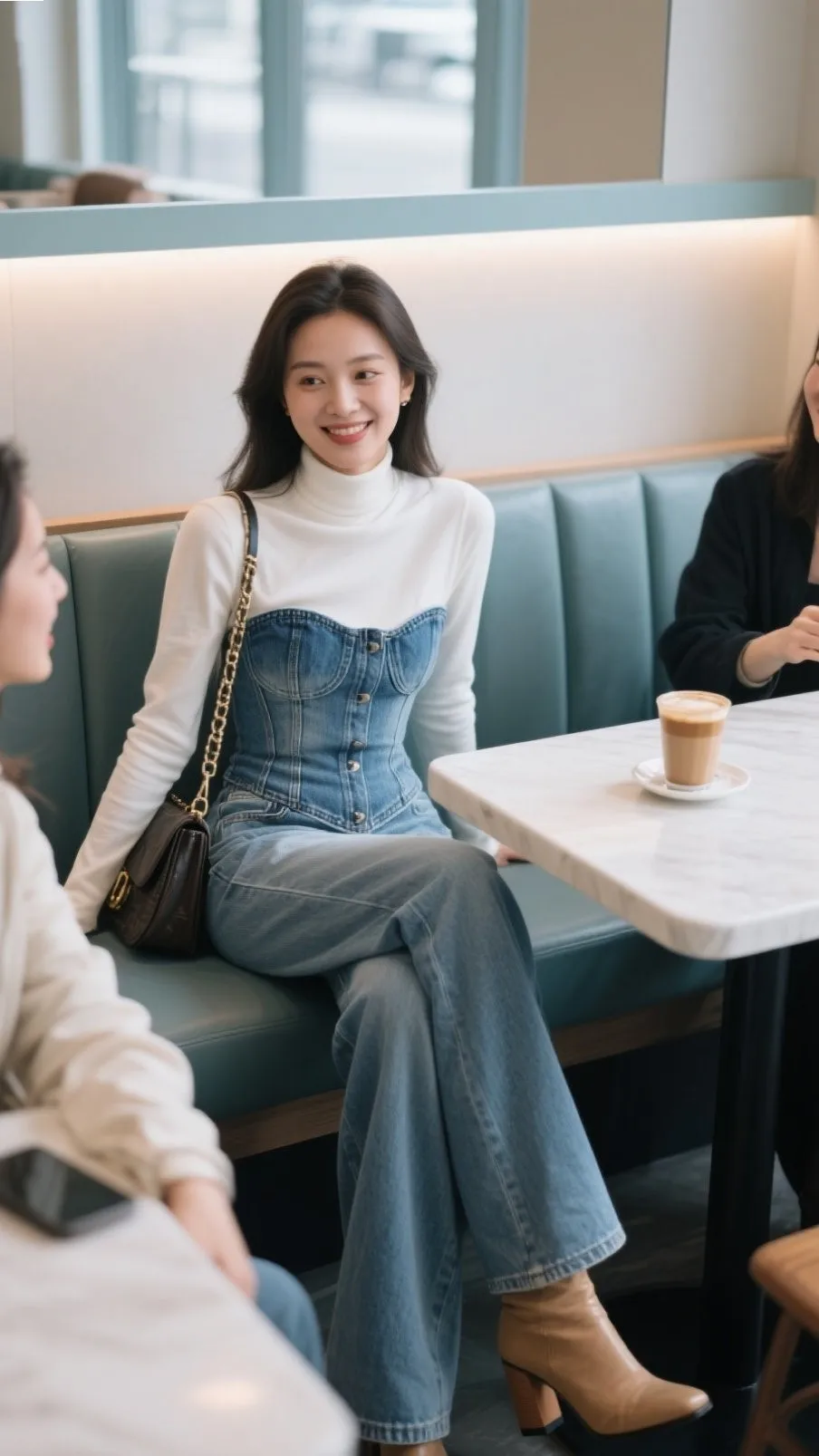 9. Fitted Denim Corset Top + Wide-Leg Jeans