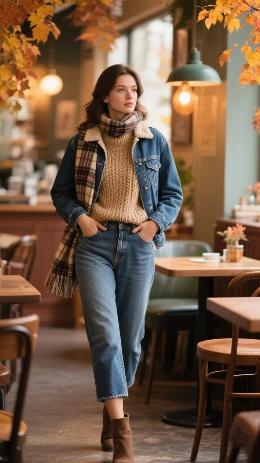 10. Classic Denim Jacket + Cropped Jeans + Cozy Layers