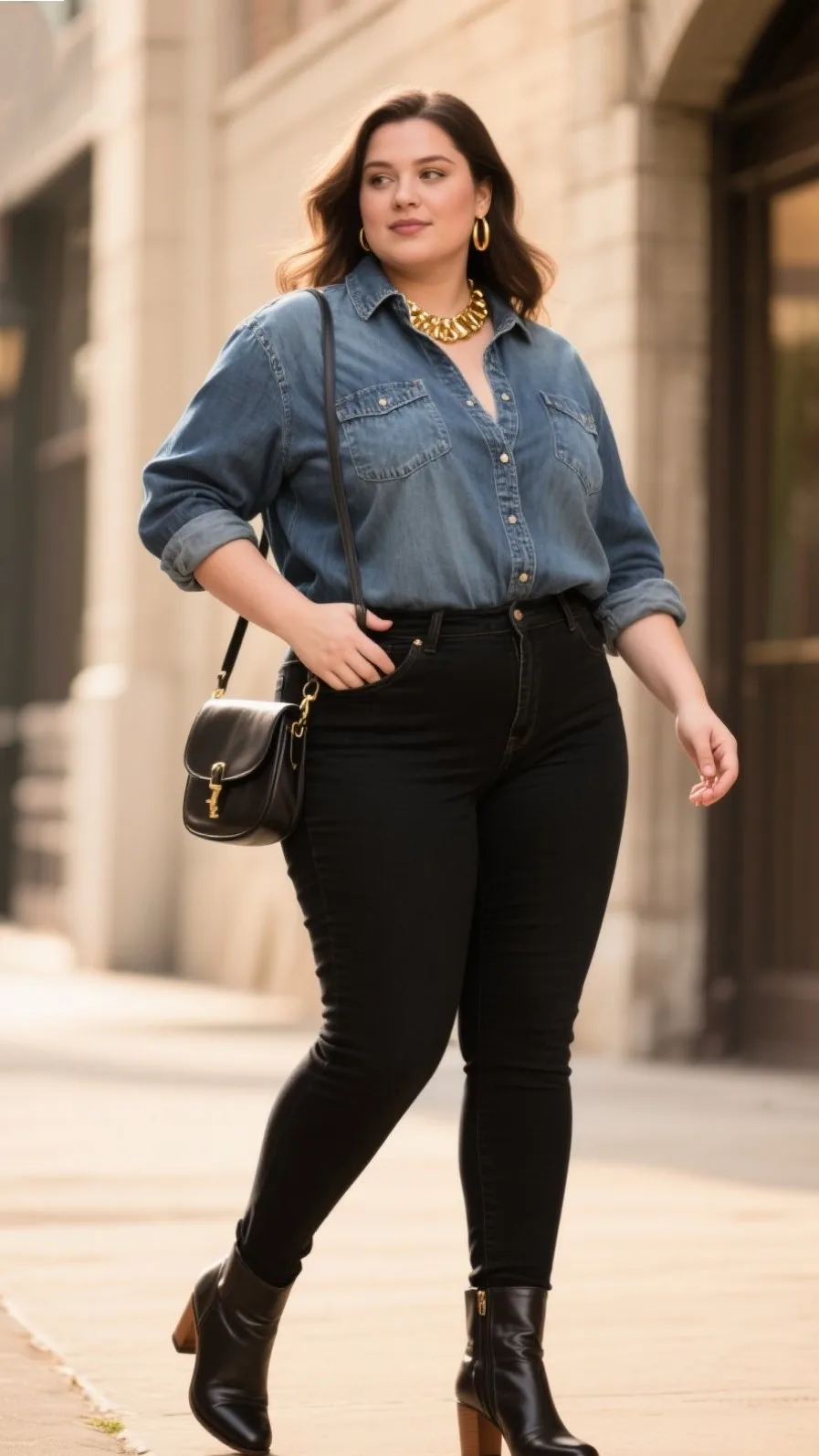 2. The Oversized Denim Shirt & Skinny Jeans Look 👖🍁