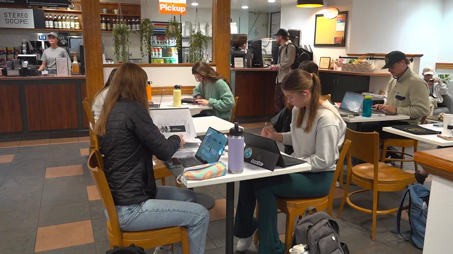 Students studying at a cafe at Biola University’s campus