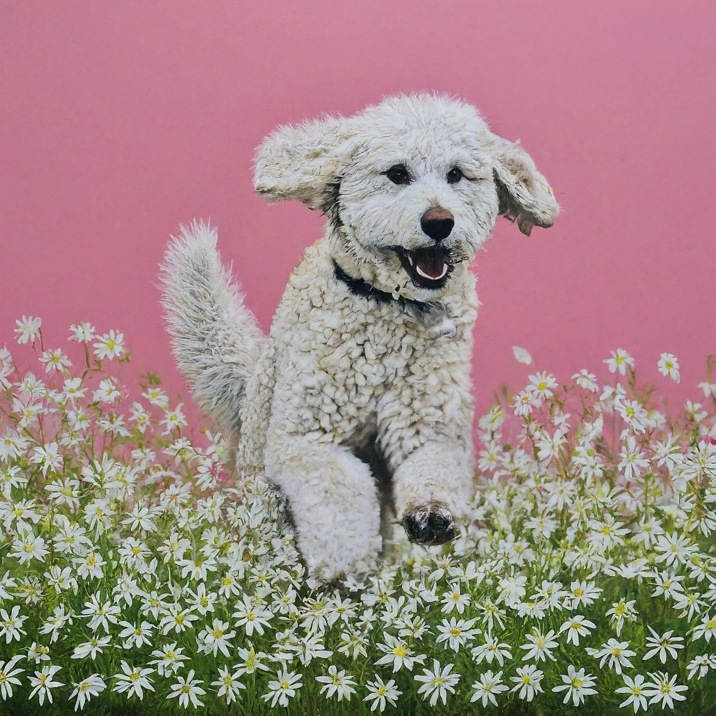 Gemini generated photo of a dog with a pink background