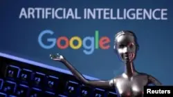 This picture taken on May 4, 2023 shows the Google brand and the thoughts AI Artificial Intelligence. ( REUTERS/Dado Ruvic/Illustration )
