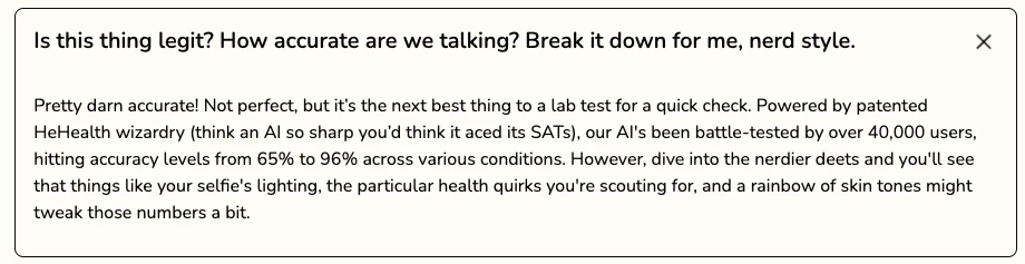 Image from the Calmara FAQ highlighting the variability of its tests.