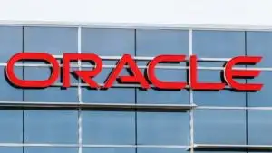 The Oracle ( ORCL ) sign hangs on an Oracle office in Deerfield, Illinois.