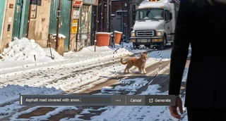 Get more from Photoshop AI tutorial; a snowy city scene