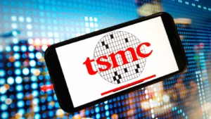 TSMC Taiwan Semiconductor Manufacturing Company (TSM) logo displayed on mobile phone screen