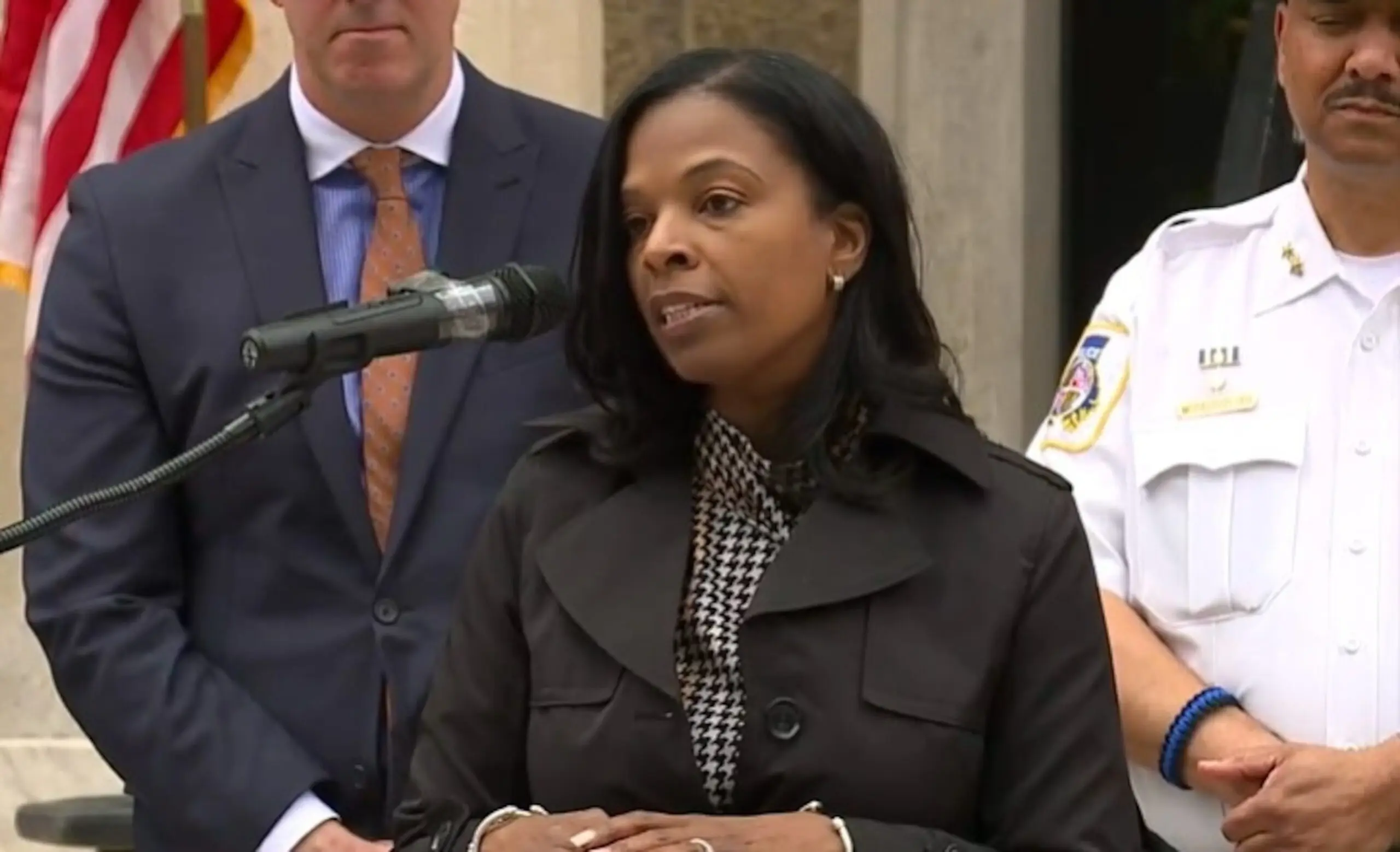 PHOTO: Dr. Myriam Rogers, the superintendent of Baltimore County, addresses a press conference on April 25, 2024.