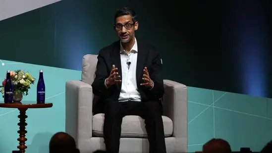 Google and Alphabet Inc. CEO Sundar Pichai speaks at Stanford University on April 03, 2024 in Stanford, California. Justin Sullivan/Getty Images/AFP ( Photo by JUSTIN SULLIVAN / GETTY IMAGES NORTH AMERICA / Getty Images via AFP ) ( Getty Images via AFP )